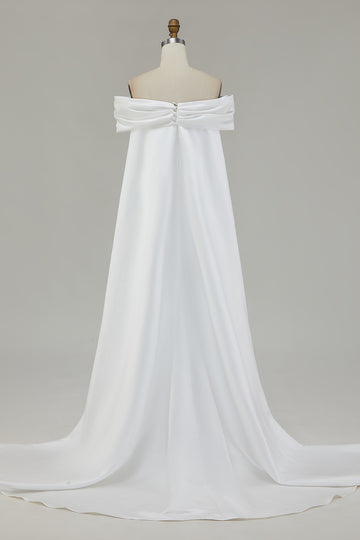 Off The Shoulder White Mermaid Wedding Dress with Cape Sleeves